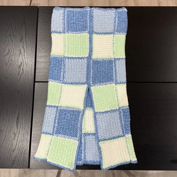 Handmade Knit Crochet Blue Green and White Skirt - Picture 9 of 10